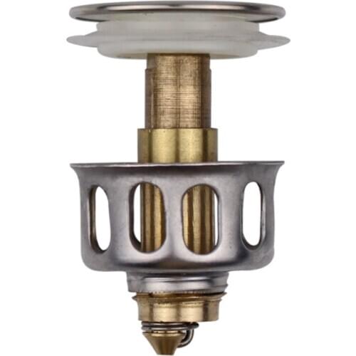 Universal Bathroom Kitchen Wash Basin Bounce Drain Filter Stainless Steel Push Down Pop-Up Bathtub Plug Sink Drain