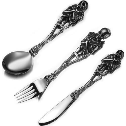 316L Stainless Steel Skull Fork/Spoon/Knife Tableware Cutlery Spoon Fork Sets Dining Forks Bento Accessories Kitchen Goods Garfo