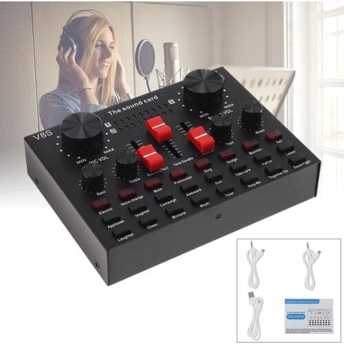 V8S Bluetooth USB External Sound Card Headset Microphone Webcast Live Broadcast for Multi Speaker Surround 3D for PC Smartphone