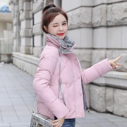 Korean Style 2020 New Winter Jacket Women Stand Collar Solid Black White Female Loose Oversized Womens Short Parka