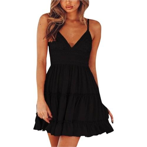 Women Sexy Mini Dresses Summer 2021 Womens Casual Sexy Solid Color Lace Splicing Backless Bow Halter Dress Vestido De Mujer