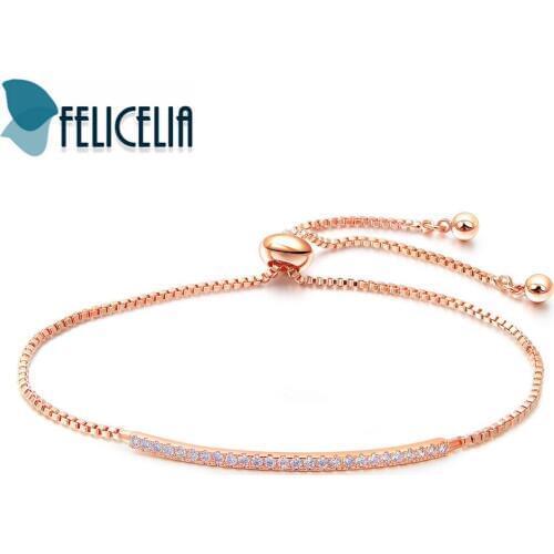 Felicelia Mirco Cubic Zirconia Paved Women Bracelet Rose Gold/ Silver Color Adjustable Chain Bracelet Wedding Engagement Jewelry