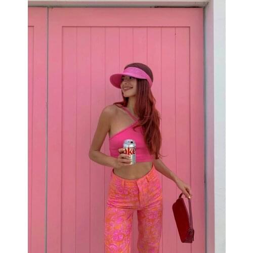 Womens top Za 2021 Pink Knitted Top Womens rib short summer womens sleeveless off shoulder top