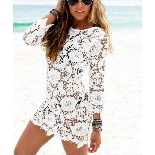 2017 New Europe America Style Beach Loose Solid Hollow Out Regular Natural Summer Women Dresses T156