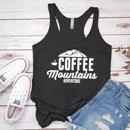 Vest Coffee Mountains Adventure Tank Tops Stylish Slogan Letter Mountains Printed Racerback Tops Camping Grunge Vest Undershirt