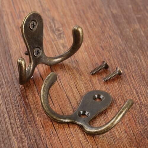 2Pcs Vintage Bronze Hooks Wall Mounted Towel Clothes Hat Coat Hook Zinc Alloy Door Home Kitchen Bathroom Hanger With Screws