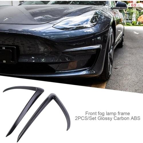 2Pcs Carbon Fiber Protective Front Fog Light Trim Cover For Tesla Model 3