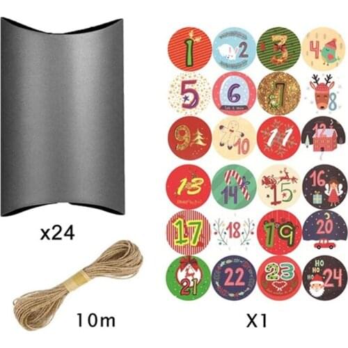 24 Sets Christmas Gift Pillow Box with Number Lapel Advent Calendar Candy Bag