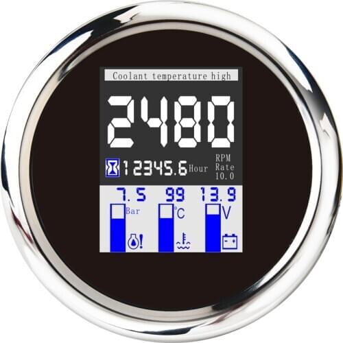 85mm Car Boat Digital Tachometer 0-9999rpm Gauge Water Temperature Oil Pressure 0~10bar With Backlight & Alarm