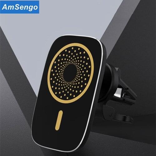 Amsengo 15W Qi Magnetic Wireless Car Charger Mount for Magsafe iPhone 12 Pro Max Mini Wireless Charging Car Phone Holder Support