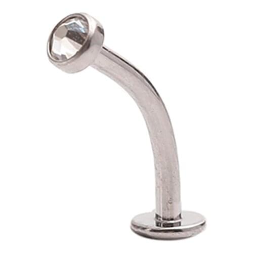 ASTM F136 Titanium Internally Threaded Curved Labret Bar with Flat Crystal Disc Body Piercing Jewelry