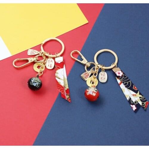 2021 Japanese Anime Maneki Neko Lucky Cat Fortune Tassel Gold Plated Keychain Key Chain Car For Women Bag Pendent Charms D667