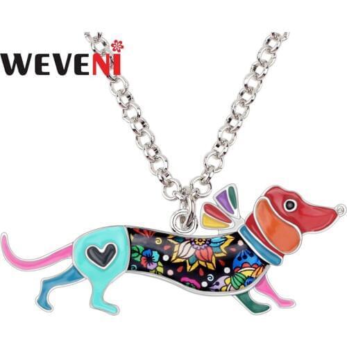 WEVENI Enamel Alloy Colorful Collar Dachshund Dog Necklace Pendant Trendy Animal Jewelry For Women Girls Pet Lovers Accessories