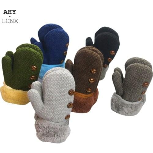 Childrens Pure color knitted button warm gloves mittens for children kids snow gloves Full Finger Gloves For 1-3Y Kids Gloves