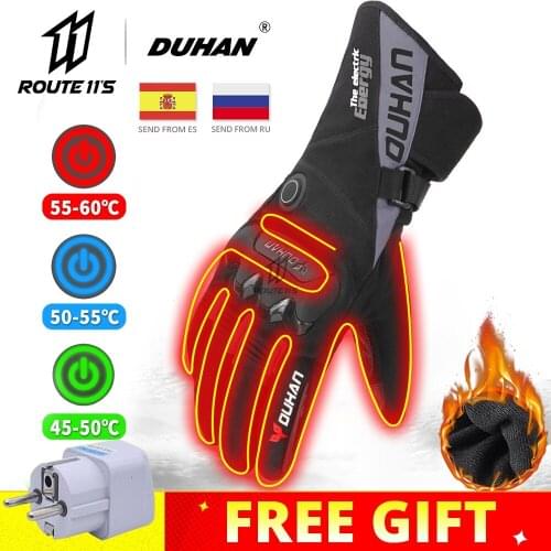 DUHAN Motorcycle Gloves 100% Waterproof Motocross Gloves Heating Windproof Heated Gloves Winter Guantes Moto Protection