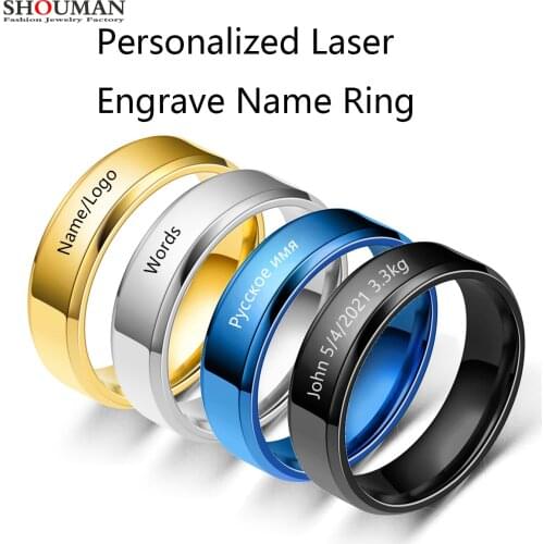 SHOUMAN 6mm Smooth Stainless Steel Ring for Women Men Custom Engrave Name Logo Lover Couple Charm Jewelry