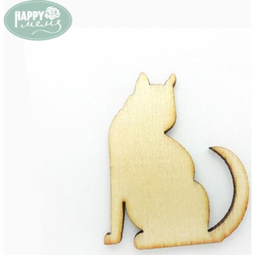 Happymems Little Cat Wooden Shapes 10pcs Veneer Wood chipboard Scrapbooking Embellishment DIY Craft Cat DIY Crafts Home Decor