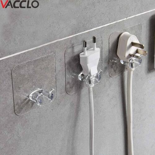 Vacclo 4pcs Adhesive Storage Hook Shelf Holder Power Plug Holder Rack Kitchen Tool Bathroom Organizer Socket Wall Mounted Hanger