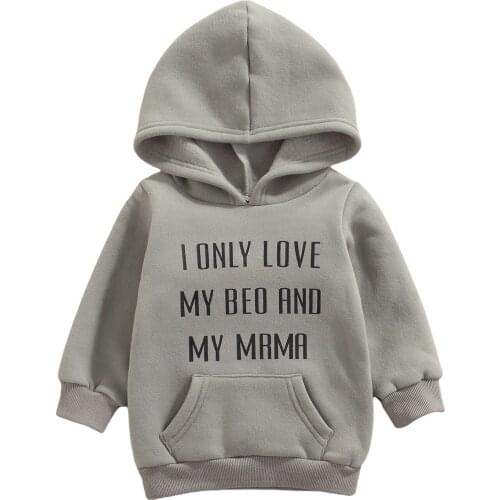 2021 0-6Y Casual Toddler Baby Sweatshirt Dress I ONLY LOVE MY BED AND AND MAMA Letter Long Sleeve Hooded Fall Boys Girls Tops