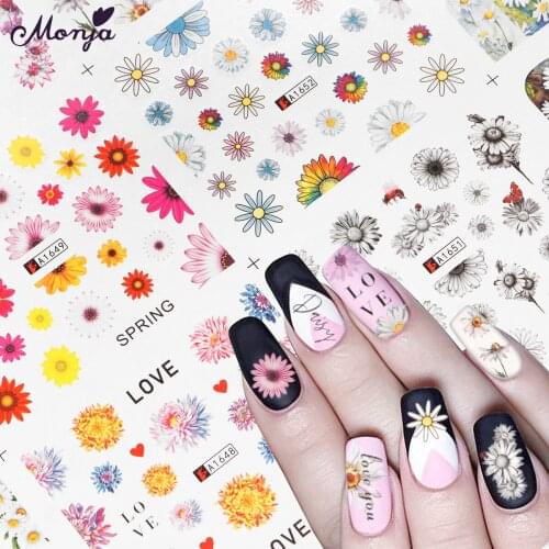 Monja 1 Sheet Plants Series Nail Art Water Transfer Stickers Flowers Petal Pattern Watermark Decals DIY Tips Manicure Decoration