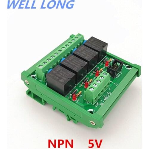 DIN Rail Mount 4 Channel NPN Type 5V 15A Power Relay Interface Module,HF JQC-3FF-5V-1ZS Relay