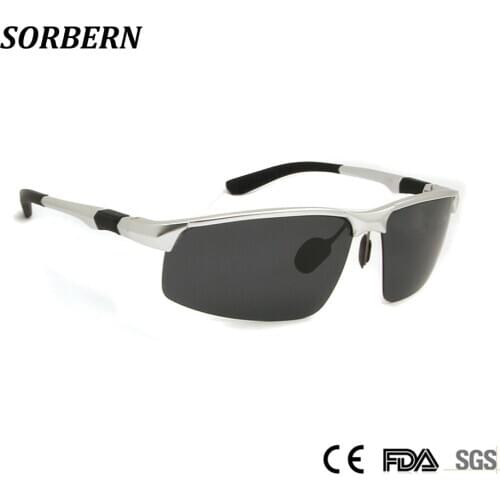 SORBERN Outdoor Driving Polarized Sun Glasses Aluminum Magnesium Sports Sunglasses Men Night Vision Goggles Half Rim Eyewear