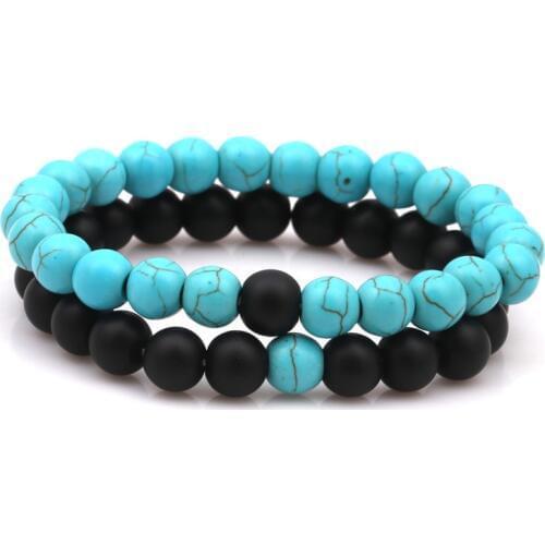 2pcs fashion natural stone bracelet set for men beads bracelet Imperial stone charm energy couple bracelet Valentines Day Gift