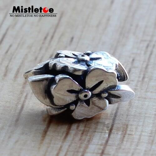Mistletoe 925 Sterling Silver Designer Flower Charm Bead Small Hole Only Fit European 3.0mm Bracelet Jewelry
