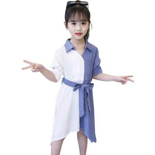 Dress For Girls Patchwork Girl Blouse Dress Striped Party Dress Child Spring Autumn Girls Clothing 6 8 10 12 14