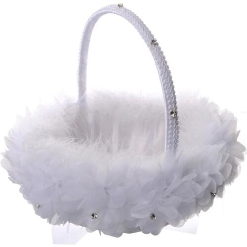 HONGFUYU Hand-woven Rattan Woven Lace Wedding Flower Girl Basket Flower Petal Basket Fruit Basket Wedding Decorations Supplies