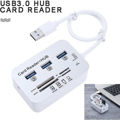 Portable 7 Slots Combo USB 3.0 Hub*3/MS/SD/M2/TF Fit for Windows XP/2000/Vista/WIN10/Mac OS Memory Card Reader Adapter Cable