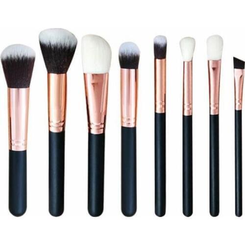 Professional soft synthetic hair powder brush black wooden 8pcs cosmetic brush set with eyebrow brushes