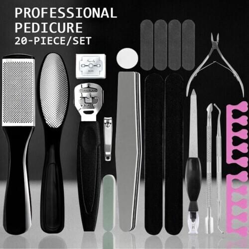 20pcs/set Professional pedicure tools foot care File for heels grinding scrubber cutter Feet Care kit For pedicure Remove callus