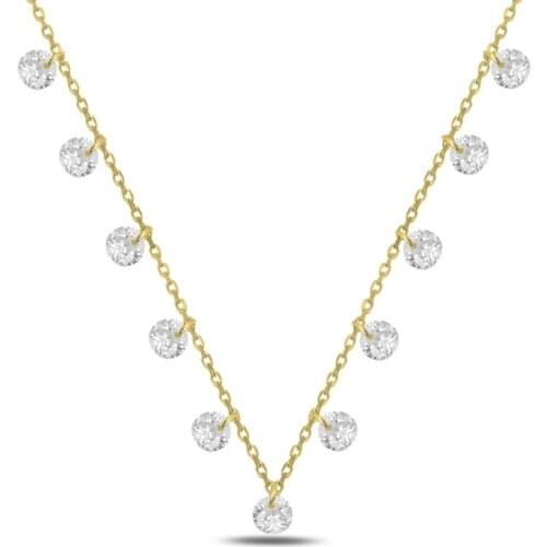 Silver 925 Sterling Round Zircon Stone Dangle Necklace