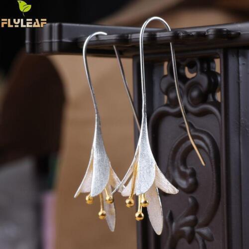 Flyleaf 925-sterling-silver Flowers Long Earrings For Women Elegant Lady Prevent Allergy Silver 925 Earings Fashion Jewelry