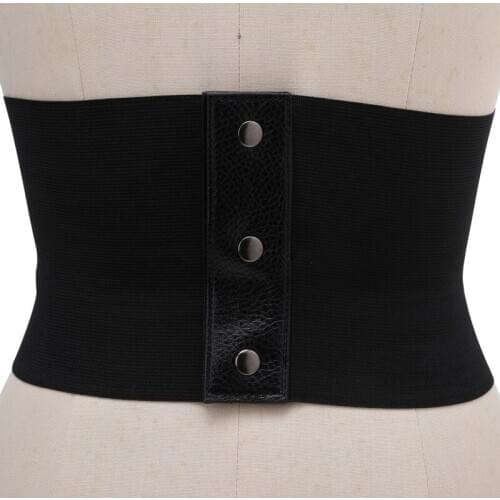 Retro Lady Waist Shape Corset Wide Elastic Faux Leather Belt Stretch Waistband