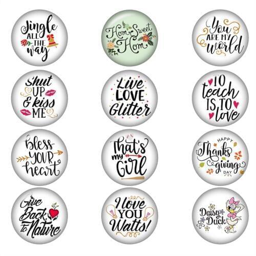 50PCS Mixed Ginger Snap Button Jewelry Word Live Love Teach For DIY 18MM Glass Button Snap Bracelet Necklace Jewelry