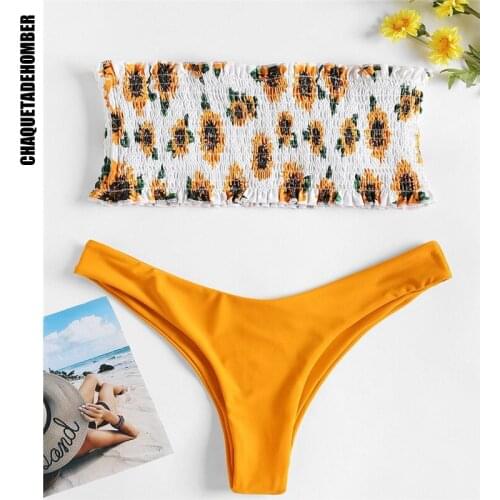 Sexy Bikini 2021 Woman Pleated Print Swimwear Summer Two Pieces Tube Top Swimsuit Halter Top Bathing Suit Swimming Wear Bikinis