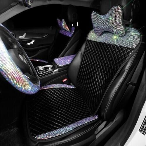 Rhinestone Car Seat Cover Leather Diamond Auto Interior Seat Cushion Universal Size Four Season Seats Covers Car Styling