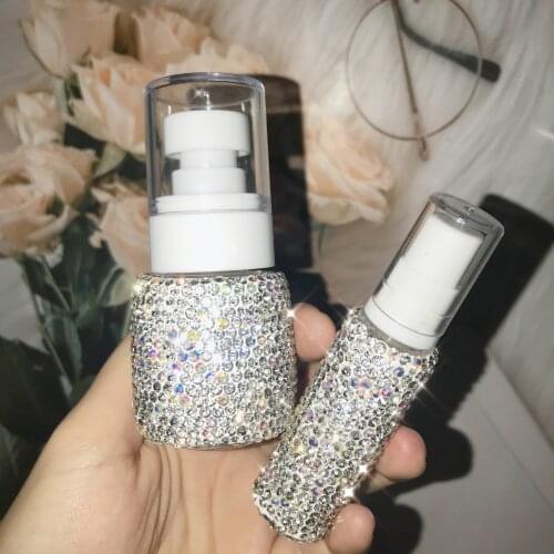 Sparkly Spray Bottle Bling Rhinestones 30ml Empty Vial Refillable Mist Pump Perfume Essential Oil Atomizer Travel Accessories