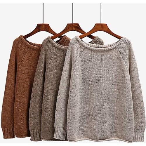 2021 Basic O-Neck Solid Autumn Winter Sweater Pullover Women Female Knitted Sweater Slim Long Sleeve Loose Sweater Cheap