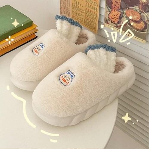 Kawaii Cartoon Womens slippers Sweet Warm non-slip Platform Slippers for home Cute animals plush winter house slippers 2021
