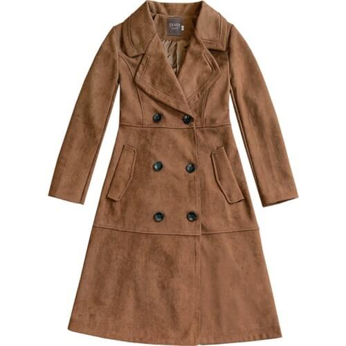 2020 Spring Autumn Suede Jacket Camel Windbreaker Over The Knee Long Womens Fashion Temperament High Quality Women Trench Coat