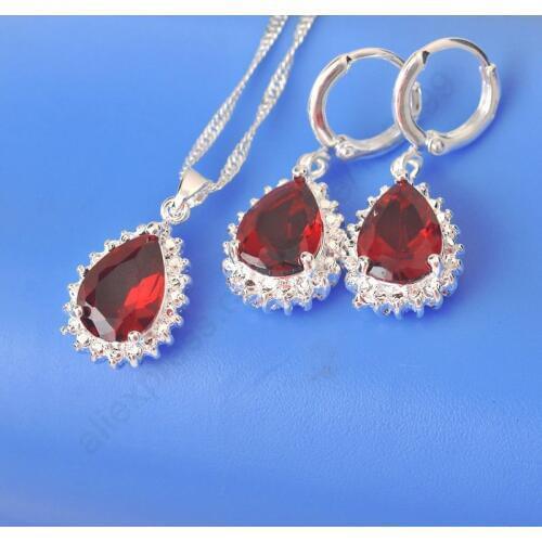 Fashion Women/girls Gifts Jewerly Set CZ 925 Sterling Silver Necklace+Hoop Earring Jewelry Sets 18inch Chain Nice