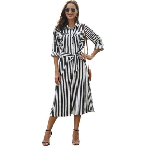 Striped Bow Runway Dresses Designers 2020 Shirt Party High Quality Long-sleeved Instagram Fashion Woman Hipster Clothing