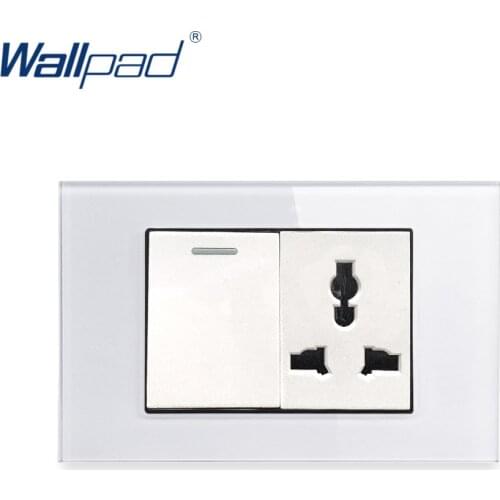 1 Gang 2 Way 3 Pin MF Socket Wallpad Luxury Tempered Glass Panel Electric Wall Power Socket Electrical Outlets For Home 13A