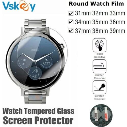 100pcs Round Watch Tempered Glass Screen Protector Diameter 31mm 32mm 33mm 33.5mm 34mm 34.5mm 35mm 36mm Protective Film