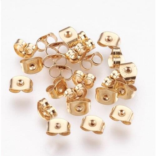 100pcs 304 Stainless Steel Ear Nuts Earring Backs for Jewelry Making DIY Earring Findings Supplies Golden 3x6x4mm Hole: 0.7mm