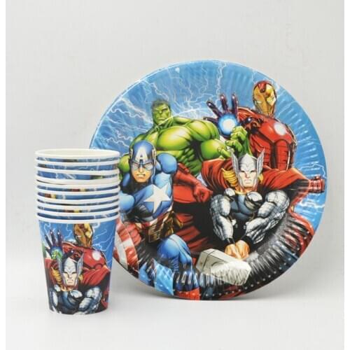 20pcs/set The Avergers Plate/Cup Boys Birthday Decoration Theme Festival supply Party Supply Cartoon Theme Party For Kids