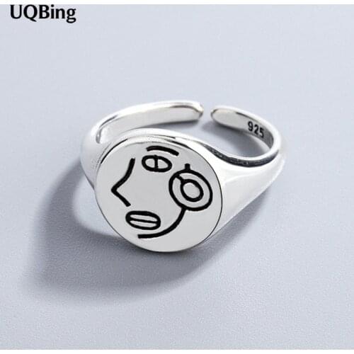 2021 New Carved Flower Character 925 Sterling Silver Rings for Women Silver 925 Ring